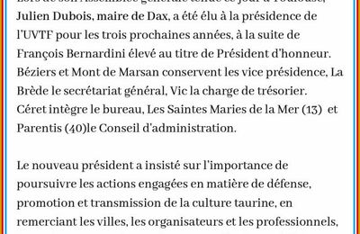 Une nouvelle présidence et une nouvelle ère pour l’Union des Villes taurines de France