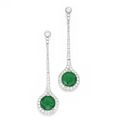 Pair of platinum, emerald and diamond earrings