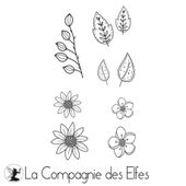 Lot de 9 tampons détaillés feuillage et fleurs à monter