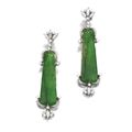 Pair of jadeite and diamond pendent earrings, 1960s