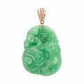 Gold, Carved Jade and Diamond Pendant