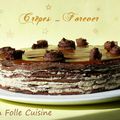 Gâteau de Crêpes Chocolatées, Crème de Noisettes, Caramel de Poires & Chocolat Blanc