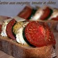 Tartine aux courgettes , tomates et chèvre