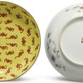 A pair of yellow-ground 'One Hundred Bat' dishes, Tongzhi marks and period