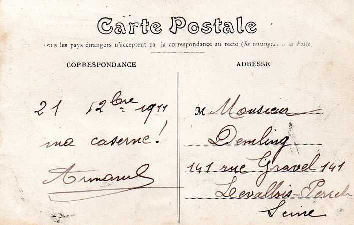 Rouen - Les baraquements Place du Champ de Mars (Vue prise de la caserne Jeanne d'Arc) Cliché Belville Prosper Armand Demling 21.12.1911 corresp.