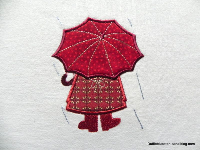 pluie, patchwork, parapluie, sunbonnet Sue, appliqué