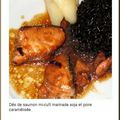 #164 - Dés de saumon mi-cuit mariné au soja et poire caramélisées 