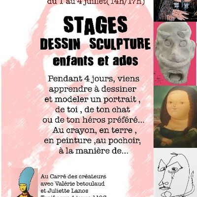 Stages dessin et sculpture du 24 au 28 juin et du 1er au 4 juillet 2013