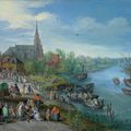 Jan Breughel II (Antwerp 1601-1678), The annual kermis in the town of Schelle, with the artist and his family in the foreground