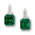 A pair of step-cut emerald and half-moon diamond earrings