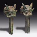 A pair of bronze linchpins, Late Shang-Early Western Zhou dynasty, 12th-10th century BC