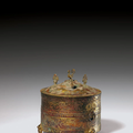 A bronze cylindrical tripod vessel and cover 'Lian', Han dynasty (206 BC-220 AD)