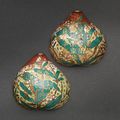 A very rare pair of cloisonné enamel peach-shaped wall vases. Qianlong