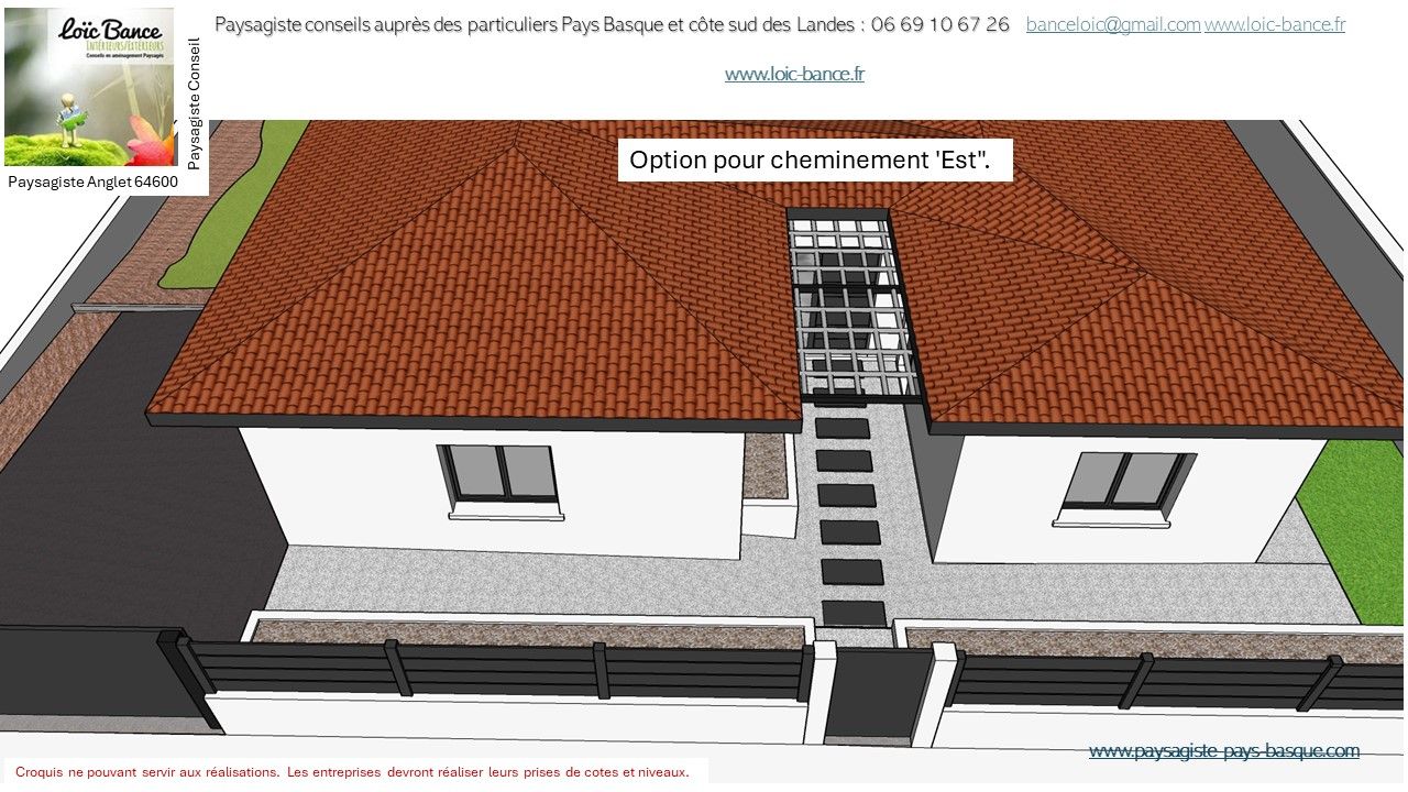 Etude paysagère par Paysagiste Anglet. Aménagement paysager d'une entrée de maison.
