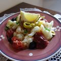 SALADE DE CHOUX FLEURS-POMMES DE TERRE ET TOMATES BRAISÉES A LA VINAIGRETTE A L'AIL