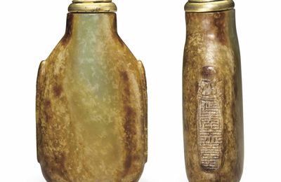 An olive-green and russet jade snuff bottle, 1740-1850