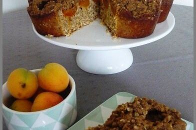 Gâteau noix de coco/ abricots et crumble aux flocons d'avoine