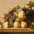 Claes Van Heussen, Still life with grapes and pears in a basket,..., 1630