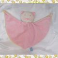 Doudou Peluche Plat Triangle Chat Blanc Et Rose Verso Jaune Grelot Pop Art