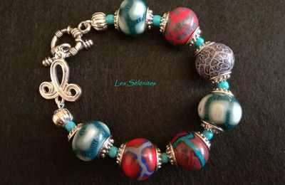 Bracelet de perles fimo turquoise et rouge ...