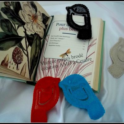 Idée cadeau fête des mères, Marque-pages oiseaux brodés par AMD A COUDRE