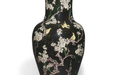 A large famille noire 'phoenix-tail' vase, 19th century