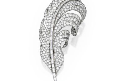 Platinum and diamond feather clip-brooch, Boucheron, France