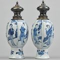 A pair of silver-mounted blue and white vases, Qing dynasty, Kangxi period, later mounted