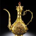 Two exceptionally rare imperial embellished gold ewer & jue and stand, Marks and Period of Wanli (1573-1619)