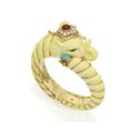 18 Karat Gold, Ivory, Colored Stone and Diamond Elephant Bracelet, Van Cleef & Arpels