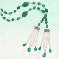 Cultured pearl, onyx, emerald and diamond sautoir, Janesich