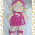 Doudou Poupée Blonde Peluche Robe Chapeau Chaussures Rose Casino Bébérêve 