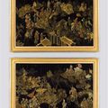 A pair of late 18th century Chinese export polychrome and gilt lacquer panels, ca 1770