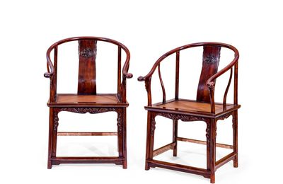 A Pair Of Zitan Horseshoe-Back Armchairs, 17th-18th Century