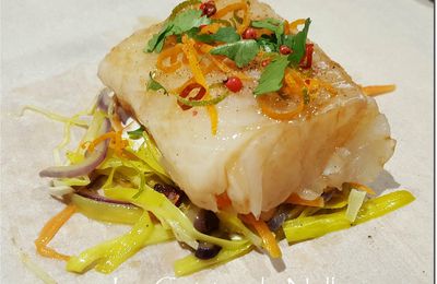 Dos de Cabillaud en Papillote, Julienne de légumes parfumés à la Badiane et aux Agrumes