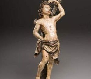 Saint Sébastien en tilleul sculpté en ronde-bosse, polychromé et doré. Italie du nord, XVIIe siècle