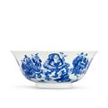 A fine inscribed blue and white 'immortals' bowl, Seal mark and period of Daoguang (1821-1850)