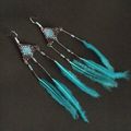 Boucle d'oreilles plumes bleues