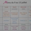 Menu du 9 au 13 juillet