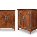 A pair of small huanghuali square corner cabinets. Early Qing Period
