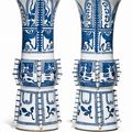 A large pair of blue and white 'gu' vases, Qing dynasty, 19th century