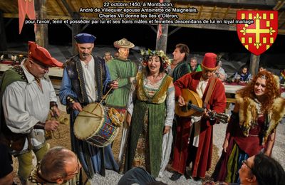  22 octobre 1450, à Montbazon, André de Villequier épouse Antoinette de Maignelais, Charles VII donne les Iles d’Oléron 