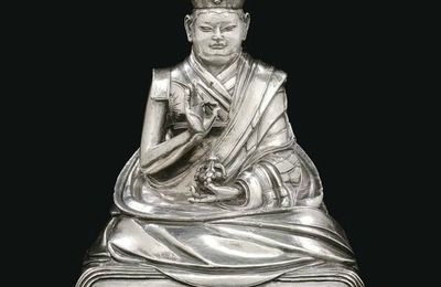 A rare silver portrait of the sixth Shamarpa, Chökyi Wangchuk, Tibet, early 17th Century