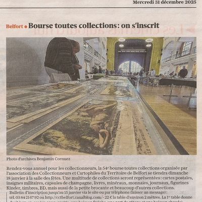 54e Bourse toutes collections à Belfort, un article de L’Est Républicain annonçant la manifestation du 18 janvier 2026