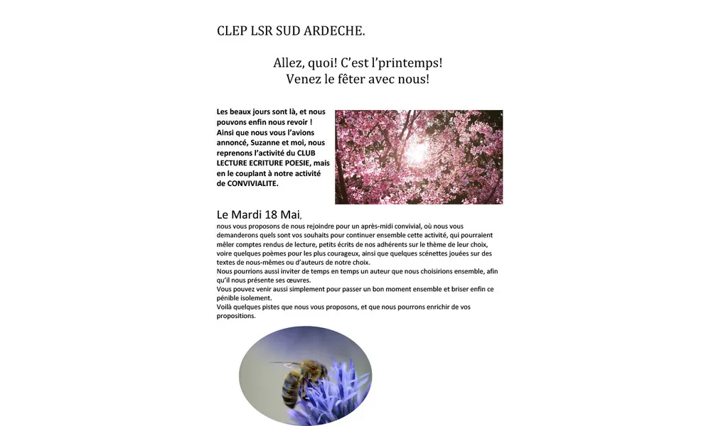 Invitation pour le 18 mai