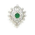 Gold, platinum, emerald, pearl and diamond brooch, Marcus & Co