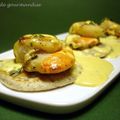 Mini-blinis aux Saint-Jacques, sauce safran-curry