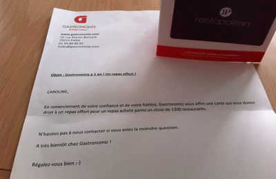 premier partenariat et carte restopolitan offerte grâce à ma fidélité à gastronomiz !