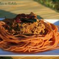 Nid de spaghetti quinoa et tomate au pesto de légumes grillés pour une petite balade en Italie 