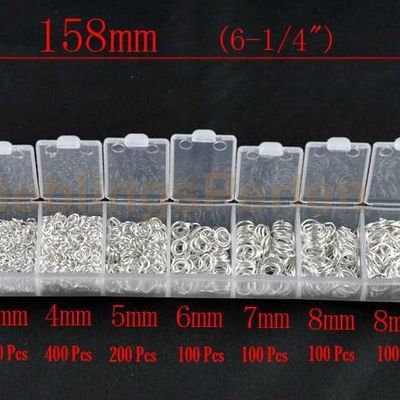 Lot de 1500 anneaux de jonction différentes tailles 3 à 8 mm argenté